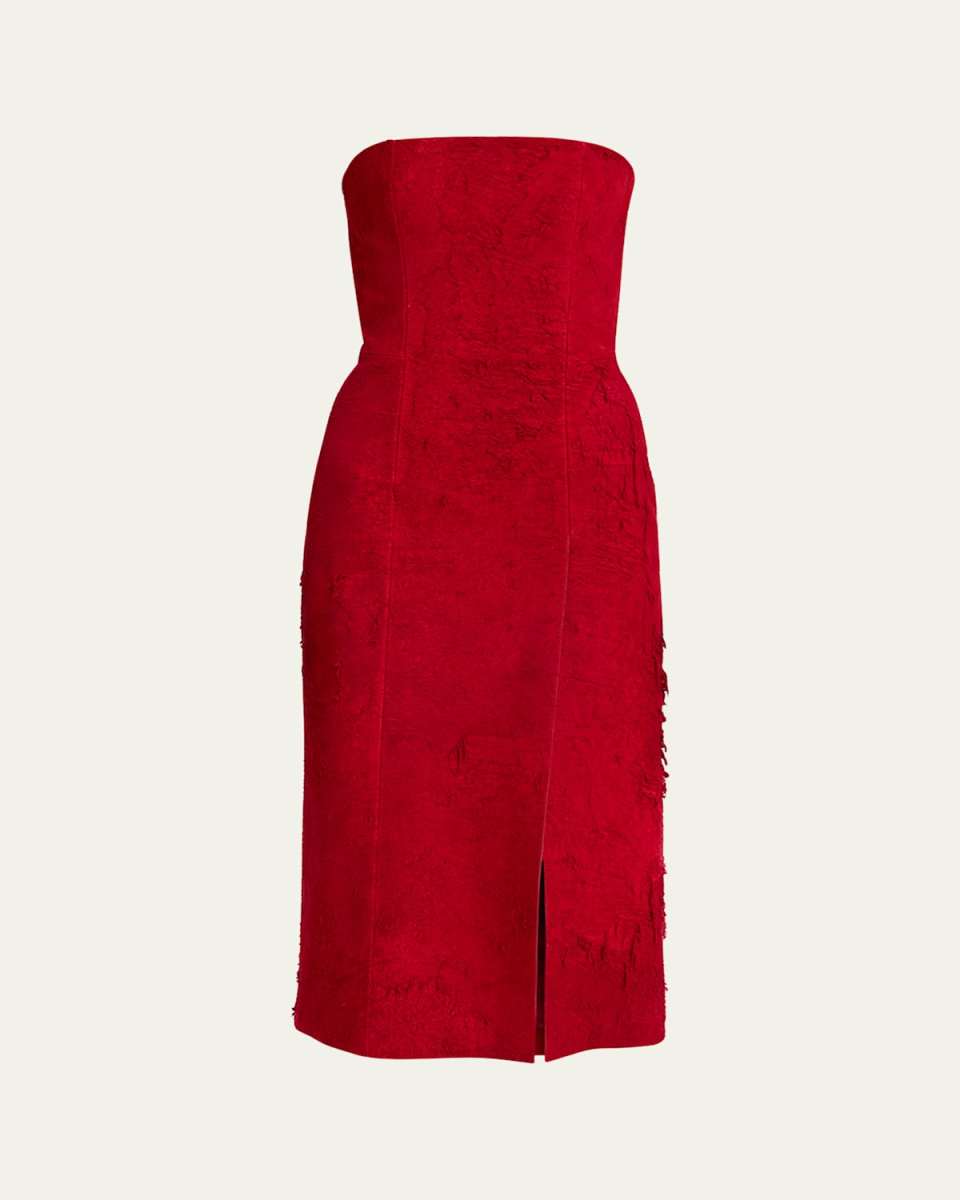 Strapless Textured Suede Slit Midi Dress